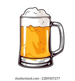 Mug de cerveza de artesanía espumosa. Ilustración del vector sobre fondo blanco