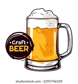 Mug of foamy craft beer. Vector illustration on white background