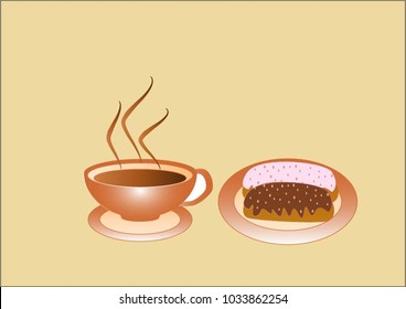 A mug of fragrant coffee and two ecleurs on a plate