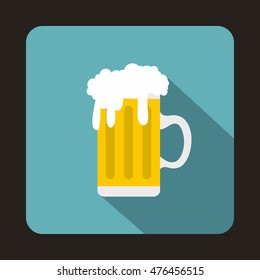 Mug fresh beer with cap of foam icon in flat style isolated with long shadow