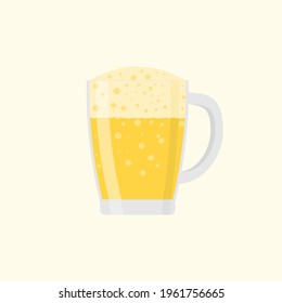 A mug of frothy beer. Vector illustration on a light yellow background. Icon. sign. For various design purposes.