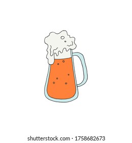 A mug with a frothy drink. Beer. A drawn object on a white background. Vector illustration. Stock vector.