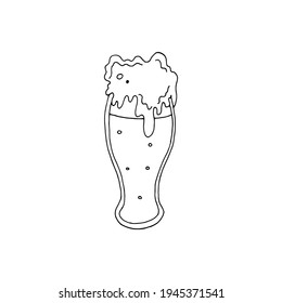 Una taza con una bebida espumosa. Cerveza. Ilustración vectorial. Vector de material. Ilustración de esquema.