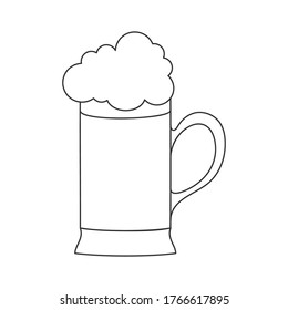 A mug with a frothy drink. Foam beer in a mug, empty outline, simple style isolated on a white background
