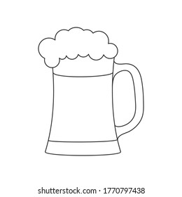 A mug with a frothy drink. Foam beer in a mug, empty outline, simple style isolated on a white background
