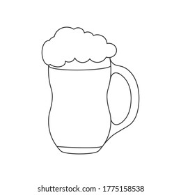 A mug with a frothy drink. Foam beer in a mug, empty outline, simple style isolated on a white background
