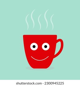Mug with funny face isolated on white background. Awesome vector illustration for print. Cute flat clip art