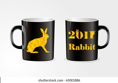 Mug with golden zodiac symbol of the rabbit of the year