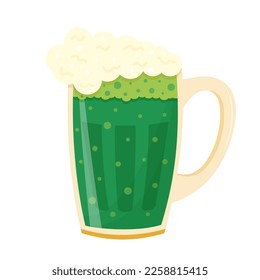 Mug of green beer with foam isolated on white. Saint Patricks Day holiday symbol.