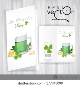 Mug Of Green Beer For St Patrick's Day. Greeting Card Design, Template. Vector Illustration. Eps 10.