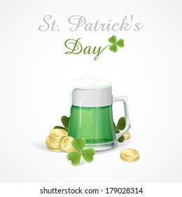 Mug Of Green Beer For St Patrick's Day. Vector Illustration. Eps 10.