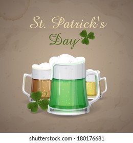 Mug Of Green Beer For St Patrick's Day. Vector Illustration. Eps 10.