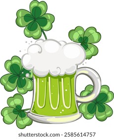 mug of green beer.Saint Patricks Day illustration. Ale or beer in mug