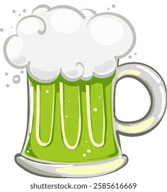 mug of green beer.Saint Patricks Day illustration. Ale or beer in mug