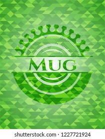 Mug green emblem. Mosaic background