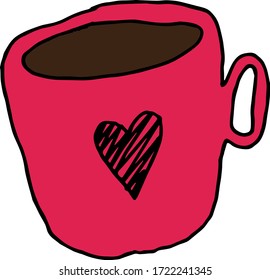 Mug with handle porcelain, ceramic, plastic for tea, coffee and other drinks. Design elements for the design of greeting cards, invitations. Isolated over white background.