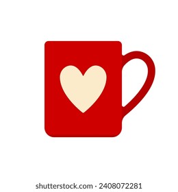 Mug with heart icon. Cup. Colored silhouette. Front side view. Vector simple flat graphic illustration. Isolated object on a white background. Isolate.