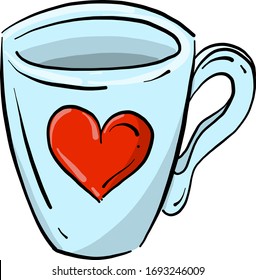 Mug with heart, illustration, vector on white background