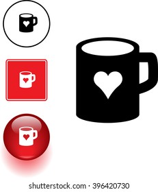 mug with heart symbol sign and button