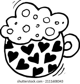 A mug with hearts. Doodle illustration on a white background.