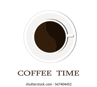 A mug of hot black coffee on a white background.
