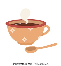 Una taza de chocolate caliente o café. Ilustración vectorial al estilo boho.