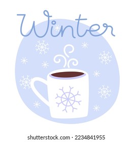 Mug of hot chocolate in cold weather in winter