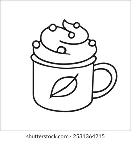mug of hot chocolate, doodle style vector illustration. coloring
