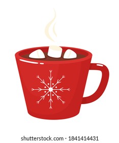 Mug with hot chocolate and marshmallows. Vector illustration in flat style.