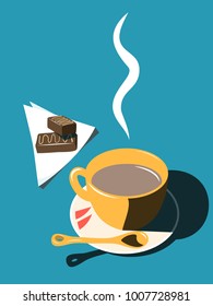Mug with hot chocolate and sweets on the table.  Cocoa