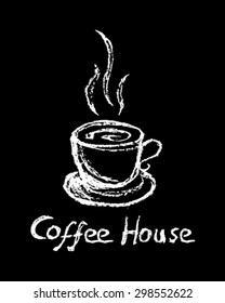 A mug of hot coffee drawn with chalk on a blackboard