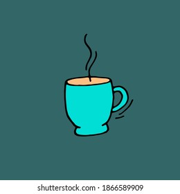 A mug with hot coffee, tea. Vector doodle illustration, hand drawn.