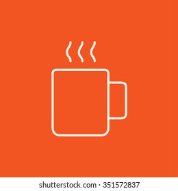 Mug of hot drink line icon for web, mobile and infographics. Vector white icon isolated on red background.