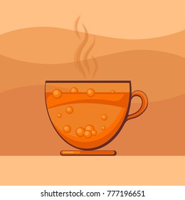 Mug of a hot drink from sea-buckthorn with berries. Vector illustration.