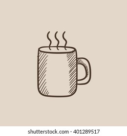 Mug of hot drink sketch icon.