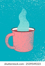 Mug with hot drink. Hot tea typographical vintage grunge style poster design. Retro vector illustration.