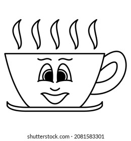 A mug with a hot drink for warming. A cup for coffee, tea, chocolate, milk. Logo for coffee shop, bar, menu. Vector icon, outline, isolated. Editable stroke.