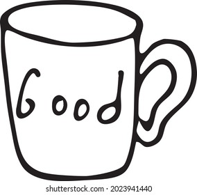 A mug for hot drinks, hand-drawn in the style of a doodle. Drawing of a glass for printing, the Internet, mobile devices and infographics, isolated on a white background.
