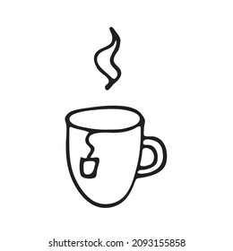 A mug for hot drinks, hand-drawn in the style of a doodle. Drawing of a glass for printing, the Internet, mobile devices and infographics, isolated on a white background.