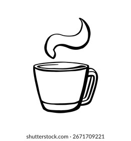 Becher mit heißem Espresso, Vektorlinie monochrom