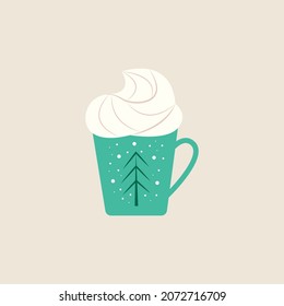 Mug with hot sweet drink. Vector illustration in flat style.