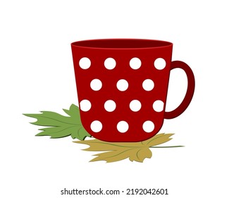 Mug of hot tea and autumn maple leaves. Vector icon