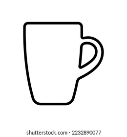 Mug icon. Black contour linear silhouette. Side view. Editable strokes. Vector simple flat graphic illustration. Isolated object on a white background. Isolate.