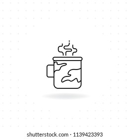 Mug icon, Black thin line Hot cup icon with shadow, Vector of Coffee or tea cup for camping and outdoor activities