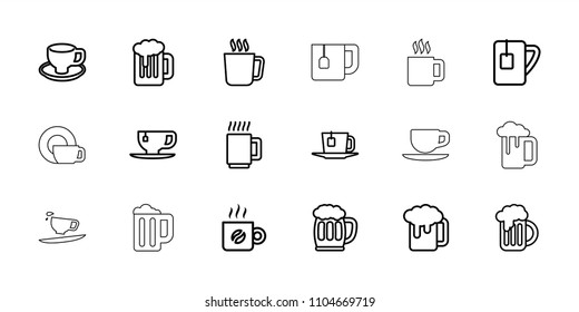 Mug icon. collection of 18 mug outline icons such as tea cup, coffee cup, tea, coffee, beer. editable mug icons for web and mobile.