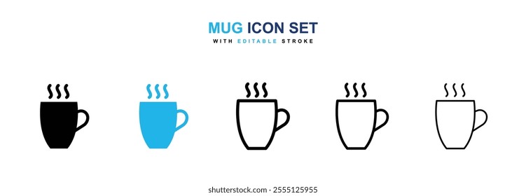 Mug icon collection in black and blue colors