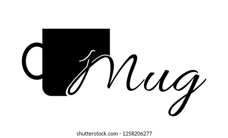 Mug icon. First letter on the background of graphics. Coffee mug icon or tea mug icon. Graphics for the website, culinary blog, restaurante, bar, online store, advertisement or banner. 