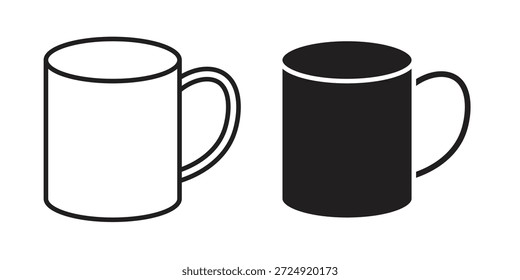 Ícone de caneca plana e coleção de traçado para trabalho de ux da interface do usuário.