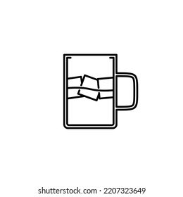 mug icon with ice cube on white background. simple, line, silhouette and clean style. black and white. suitable for symbol, sign, icon or logo