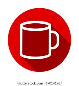 Mug icon isolated on red background with long shadow. flat icon